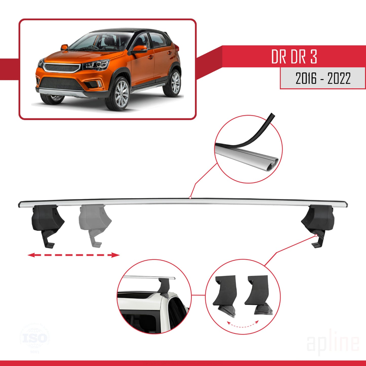 Compatible with DR DR3 2016-2022 ACE-4 Car Roof Rack Cross Bar Grey Aluminium 2 Bars