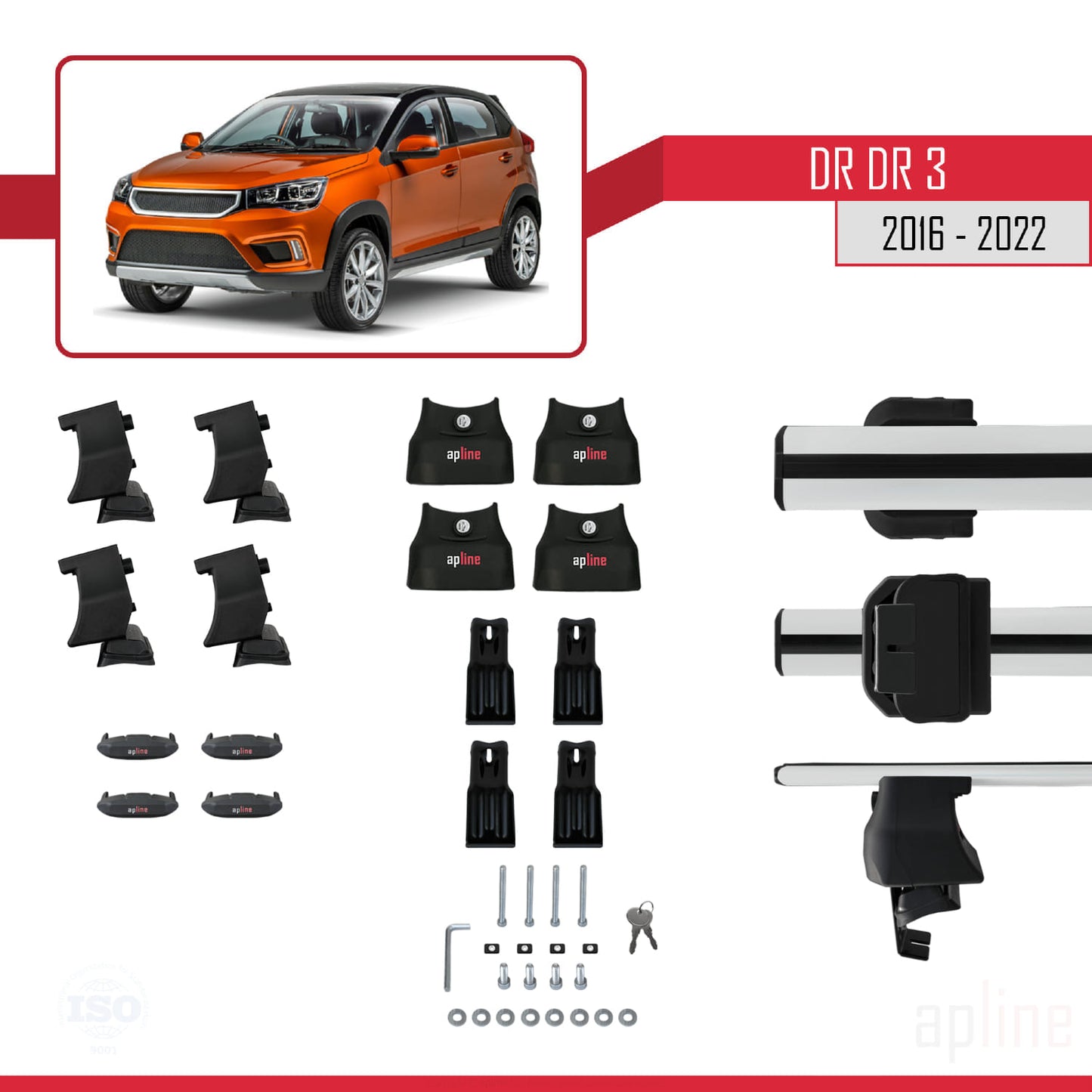 Compatible with DR DR3 2016-2022 ACE-4 Car Roof Rack Cross Bar Grey Aluminium 2 Bars