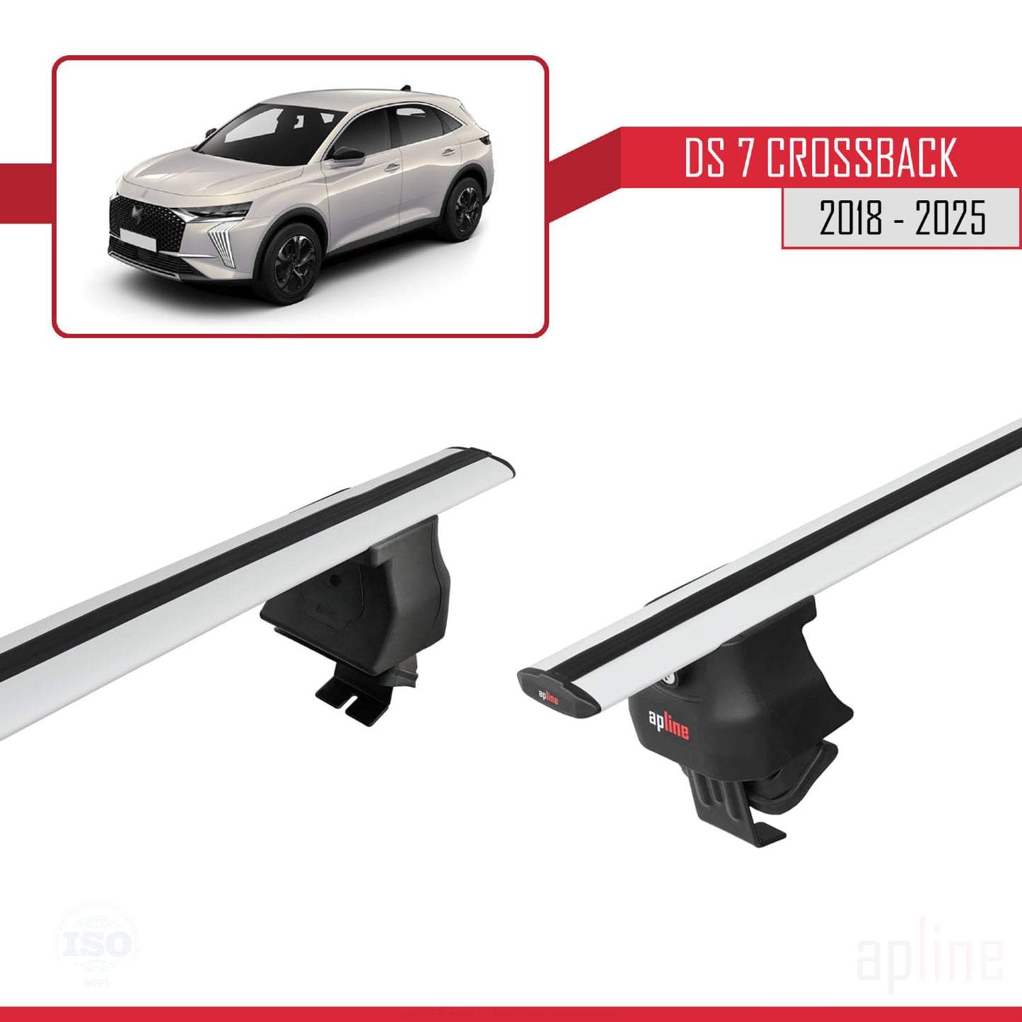 Compatible with DS 7 Crossback 2018-2025 ACE-4 Car Roof Rack Cross Bar Grey Aluminium 2 Bars