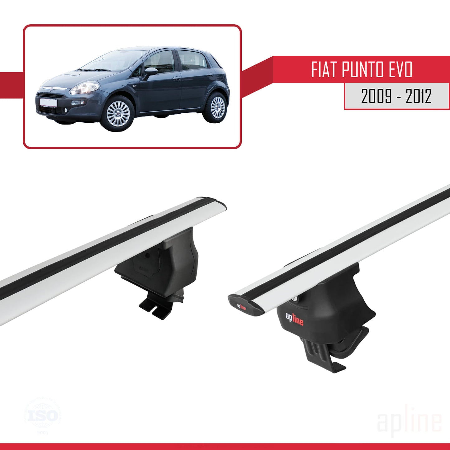 Compatible avec Fiat Punto Evo (199) 2009-2012 ACE-4 Barres de Toit Railing Porte-Bagages de Voiture Gris Aluminium 2 Barres