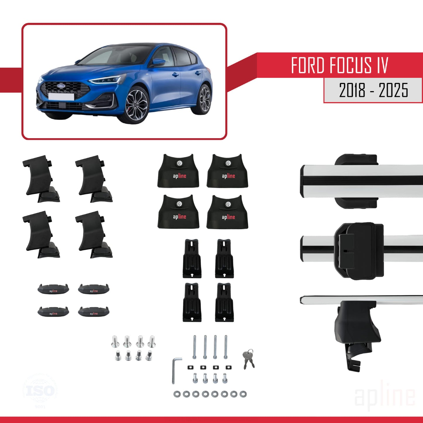 Compatible avec Ford Focus 4 (C519) 2018-2025 ACE-4 Barres de Toit Railing Porte-Bagages de Voiture Gris Aluminium 2 Barres