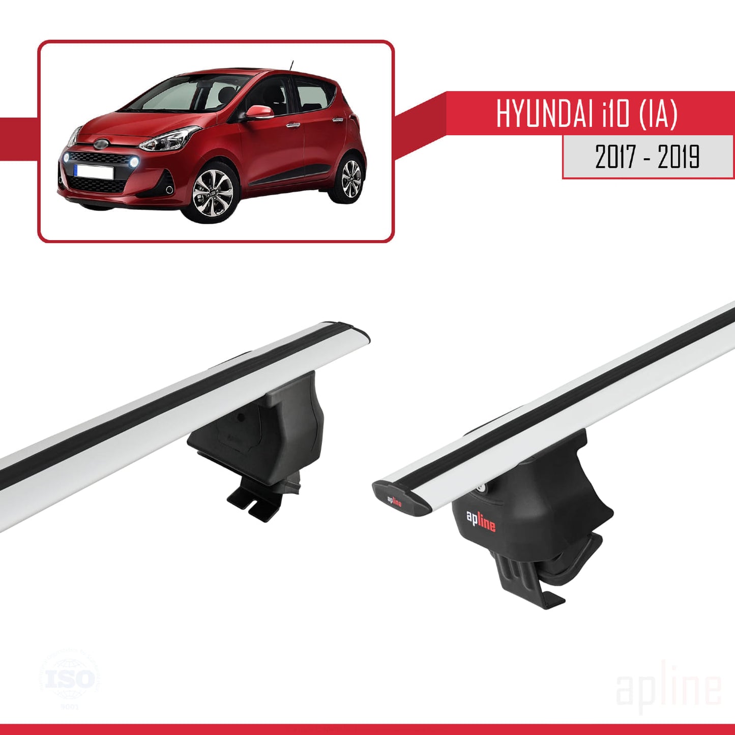 Compatible avec Hyundai i10 II (IA) Post-Facelift 2017-2019 ACE-4 Barres de Toit Railing Porte-Bagages de Voiture Gris Aluminium 2 Barres