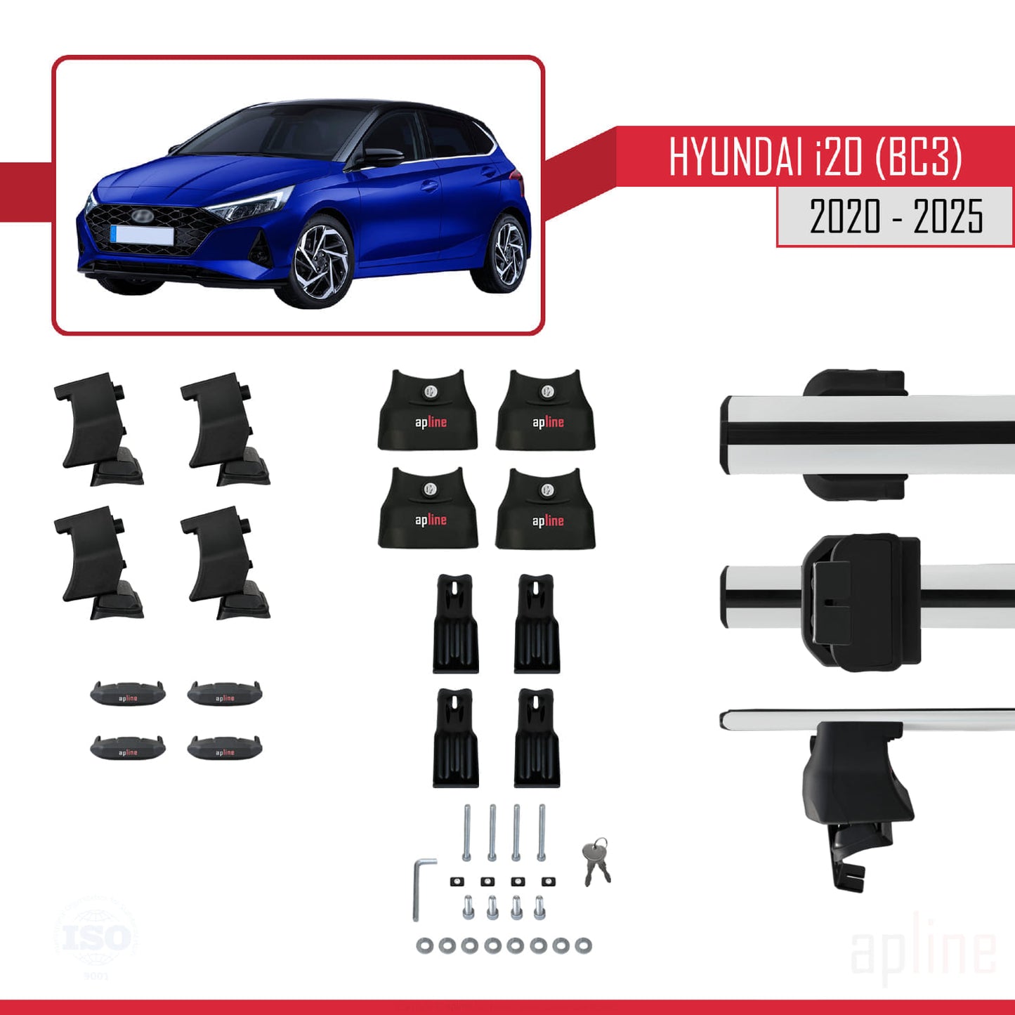 Compatible avec Hyundai i20 III (BC3) 2020-2025 ACE-4 Barres de Toit Railing Porte-Bagages de Voiture Gris Aluminium 2 Barres