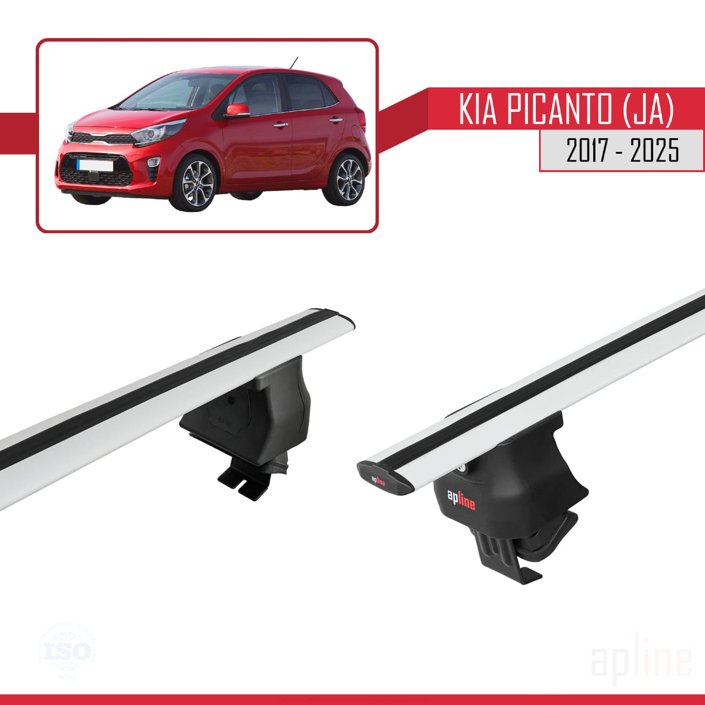 Compatible avec Kia Picanto 3 (JA) 2017-2025 ACE-4 Barres de Toit Railing Porte-Bagages de Voiture Gris Aluminium 2 Barres