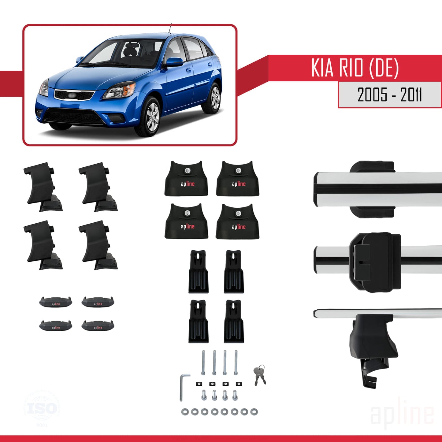 Compatible avec Kia Rio 2 (JB) HB 2005-2011 ACE-4 Barres de Toit Railing Porte-Bagages de Voiture Gris Aluminium 2 Barres