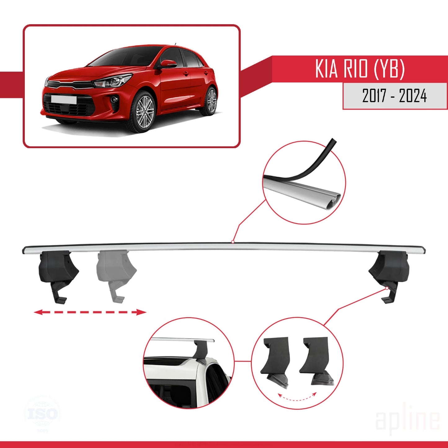 Compatible avec Kia Rio 4 (YB) HB 2017-2023 ACE-4 Barres de Toit Railing Porte-Bagages de Voiture Gris Aluminium 2 Barres