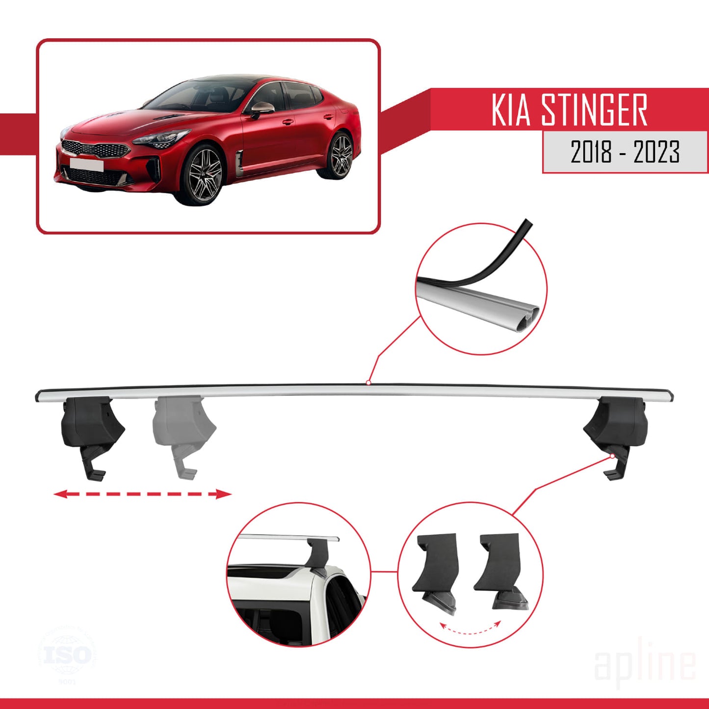 Compatible avec Kia Stinger 2018-2023 ACE-4 Barres de Toit Railing Porte-Bagages de Voiture Gris Aluminium 2 Barres