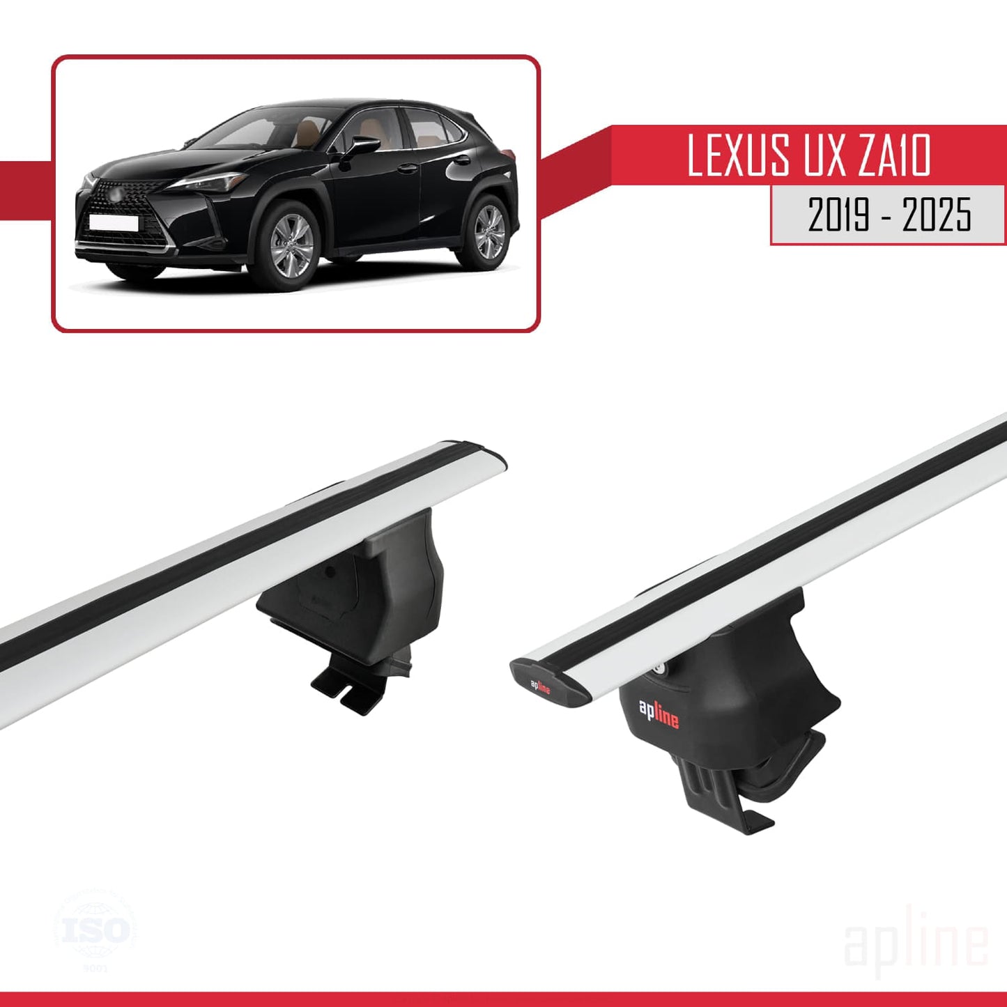 Compatible with Lexus UX (ZA10) 2019-2025 ACE-4 Car Roof Rack Cross Bar Grey Aluminium 2 Bars