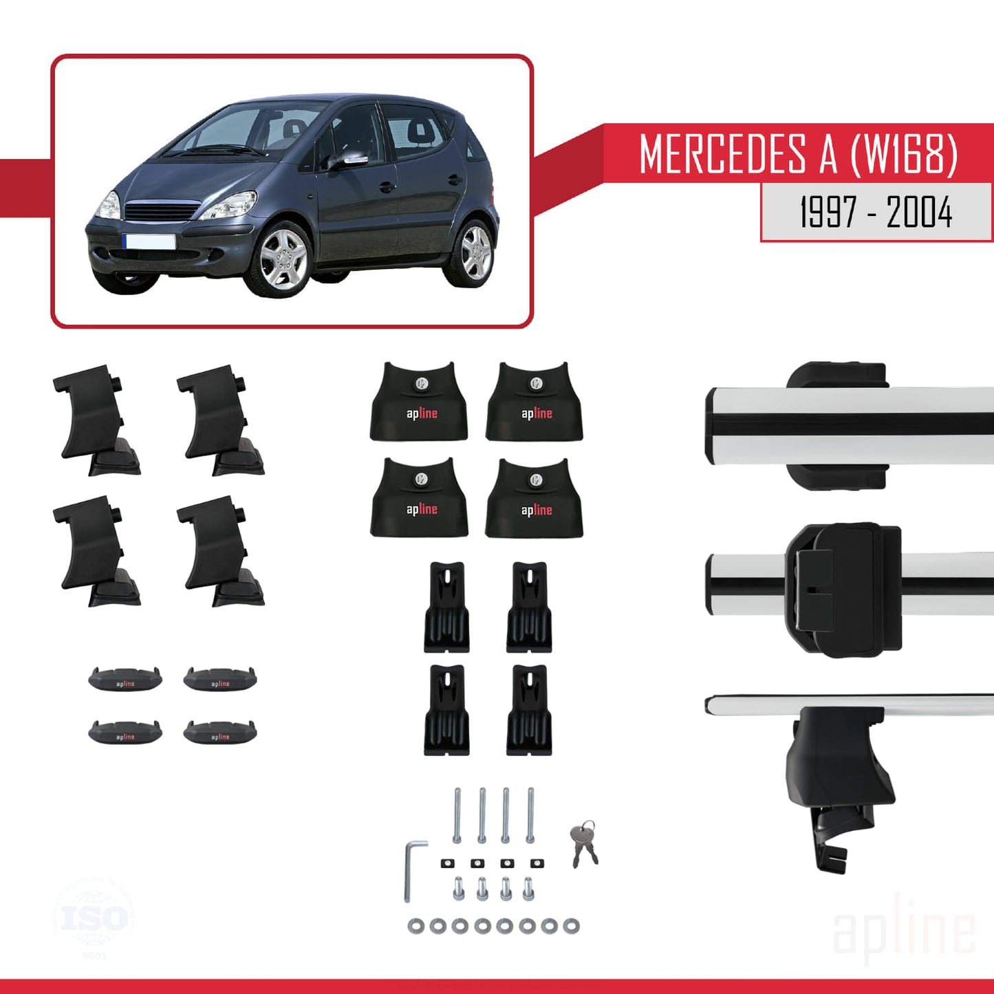 Compatible with Mercedes A Class (W168) 1997-2004 ACE-4 Car Roof Rack Cross Bar Grey Aluminium 2 Bars
