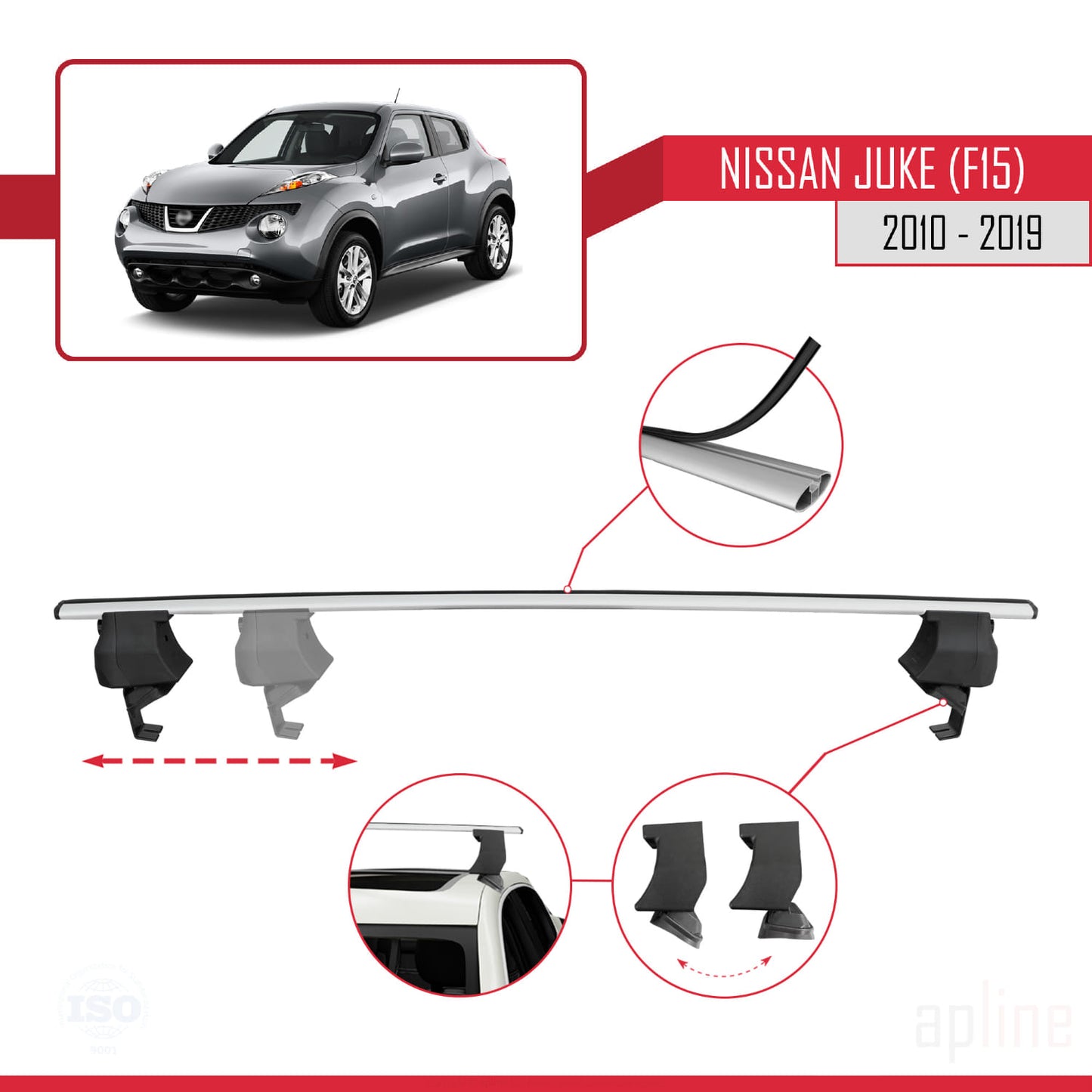 Compatible avec Nissan Juke (F15) 2010-2019 ACE-4 Barres de Toit Railing Porte-Bagages de Voiture Gris Aluminium 2 Barres