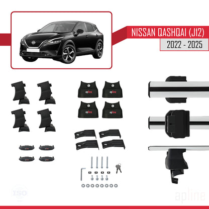 Compatible avec Nissan Qashqai 3 (J12) 2022-2025 ACE-4 Barres de Toit Railing Porte-Bagages de Voiture Gris Aluminium 2 Barres