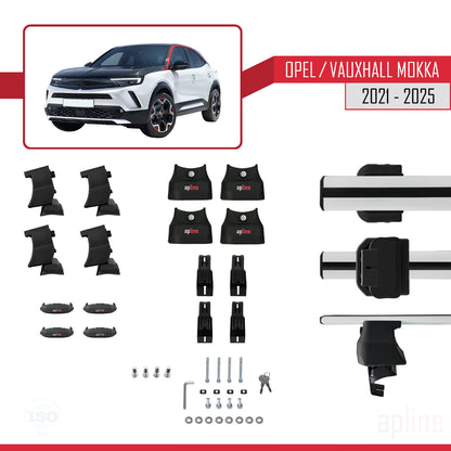 Compatible with Opel/Vauxhall Mokka B 2021-2025 ACE-4 Car Roof Rack Cross Bar Grey Aluminium 2 Bars