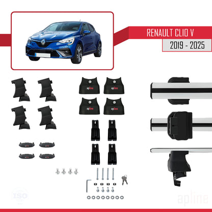 Compatible avec Renault Clio 5 2019-2025 ACE-4 Barres de Toit Railing Porte-Bagages de Voiture Gris Aluminium 2 Barres