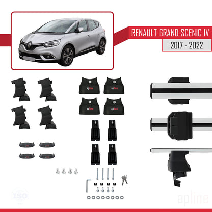 Compatible avec Renault Grand Scenic 4 2017-2022 ACE-4 Barres de Toit Railing Porte-Bagages de Voiture Gris Aluminium 2 Barres