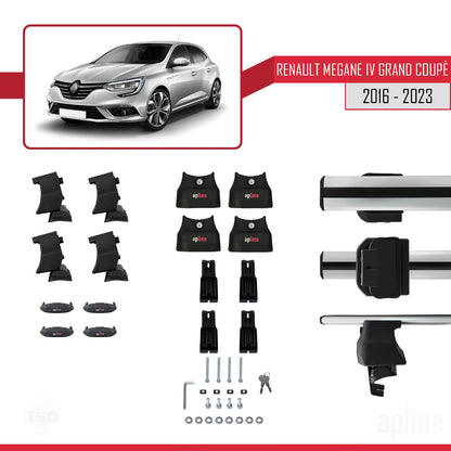 Compatible avec Renault Megane 4 (BFB) Grand Coupé 2016-2023 ACE-4 Barres de Toit Railing Porte-Bagages de Voiture Gris Aluminium 2 Barres