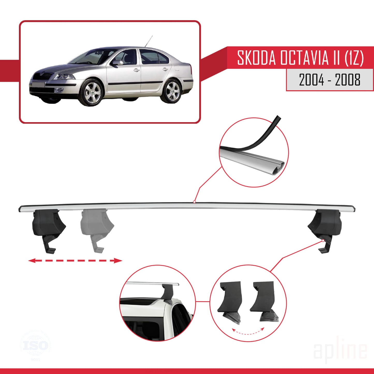 Compatible avec Skoda Octavia 2 (1Z) Pre-Facelift 2004-2008 ACE-4 Barres de Toit Railing Porte-Bagages de Voiture Gris Aluminium 2 Barres