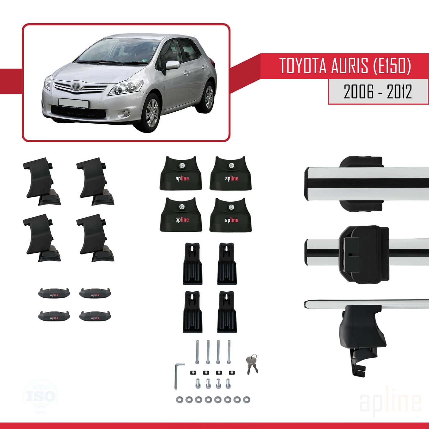 Compatible avec Toyota Auris (E150) 2006-2012 ACE-4 Barres de Toit Railing Porte-Bagages de Voiture Gris Aluminium 2 Barres