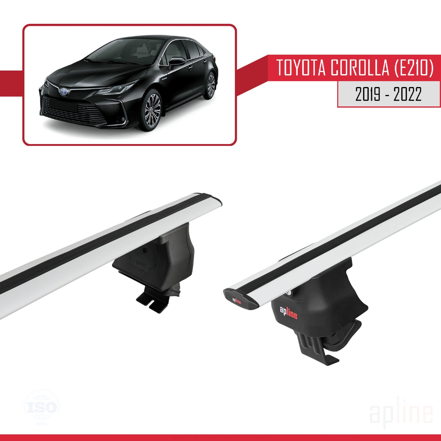 Compatible with Toyota Corolla 12 (E210) Sedan 2019-2022 ACE-4 Car Roof Rack Cross Bar Grey Aluminium 2 Bars