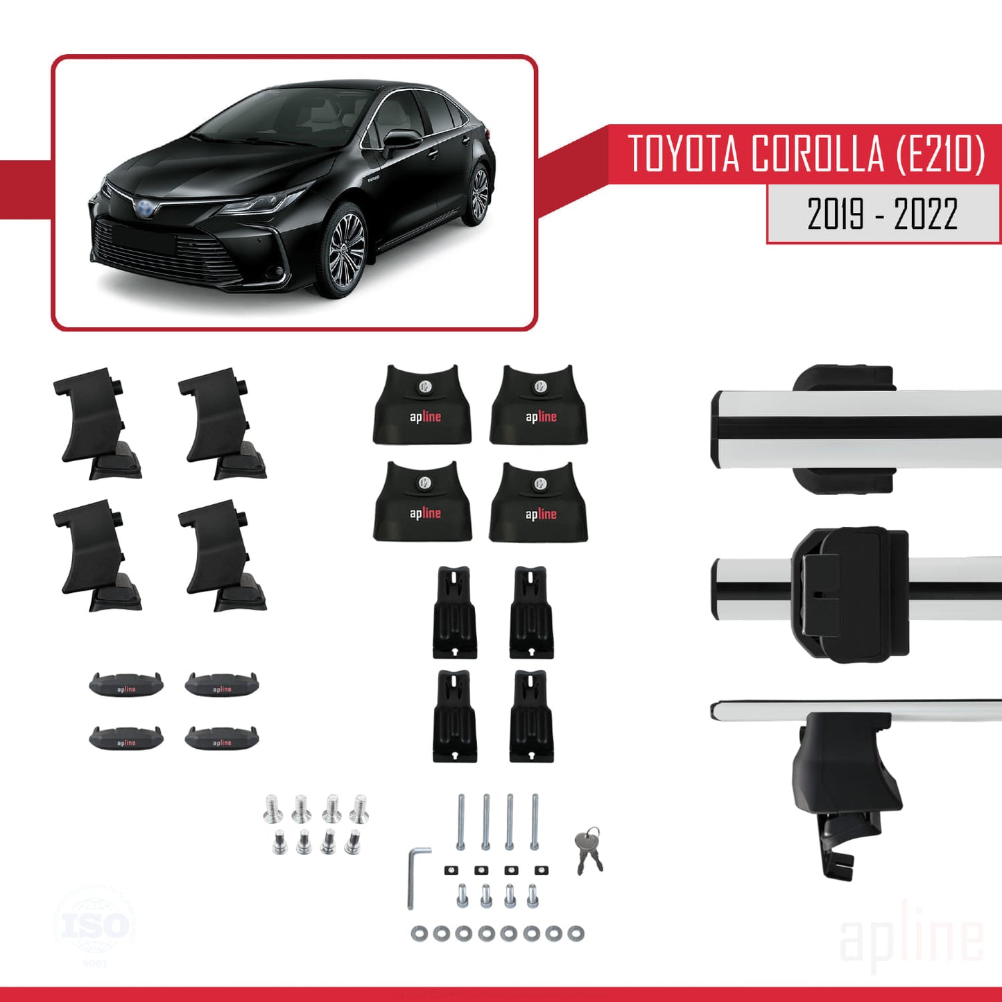 Compatible with Toyota Corolla 12 (E210) Sedan 2019-2022 ACE-4 Car Roof Rack Cross Bar Grey Aluminium 2 Bars