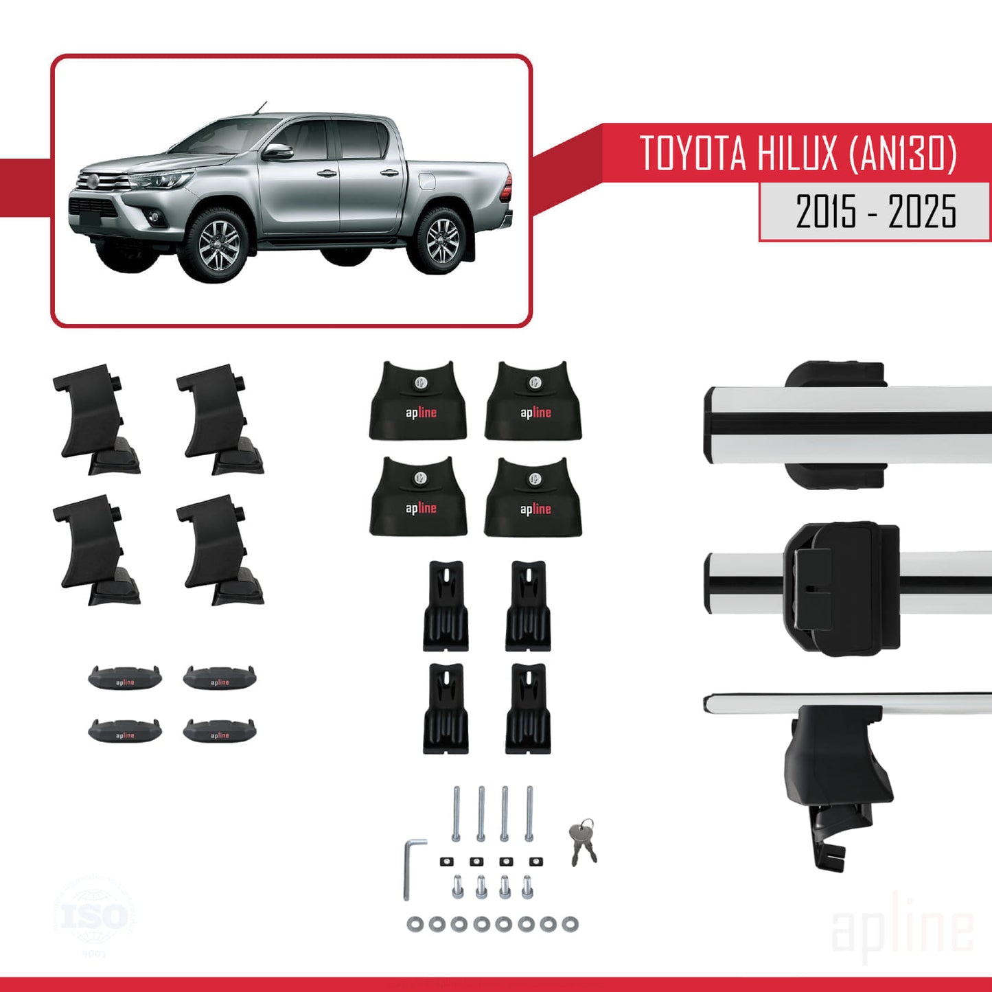 Compatible with Toyota Hilux 8 (AN130) 2015-2025 ACE-4 Car Roof Rack Cross Bar Grey Aluminium 2 Bars