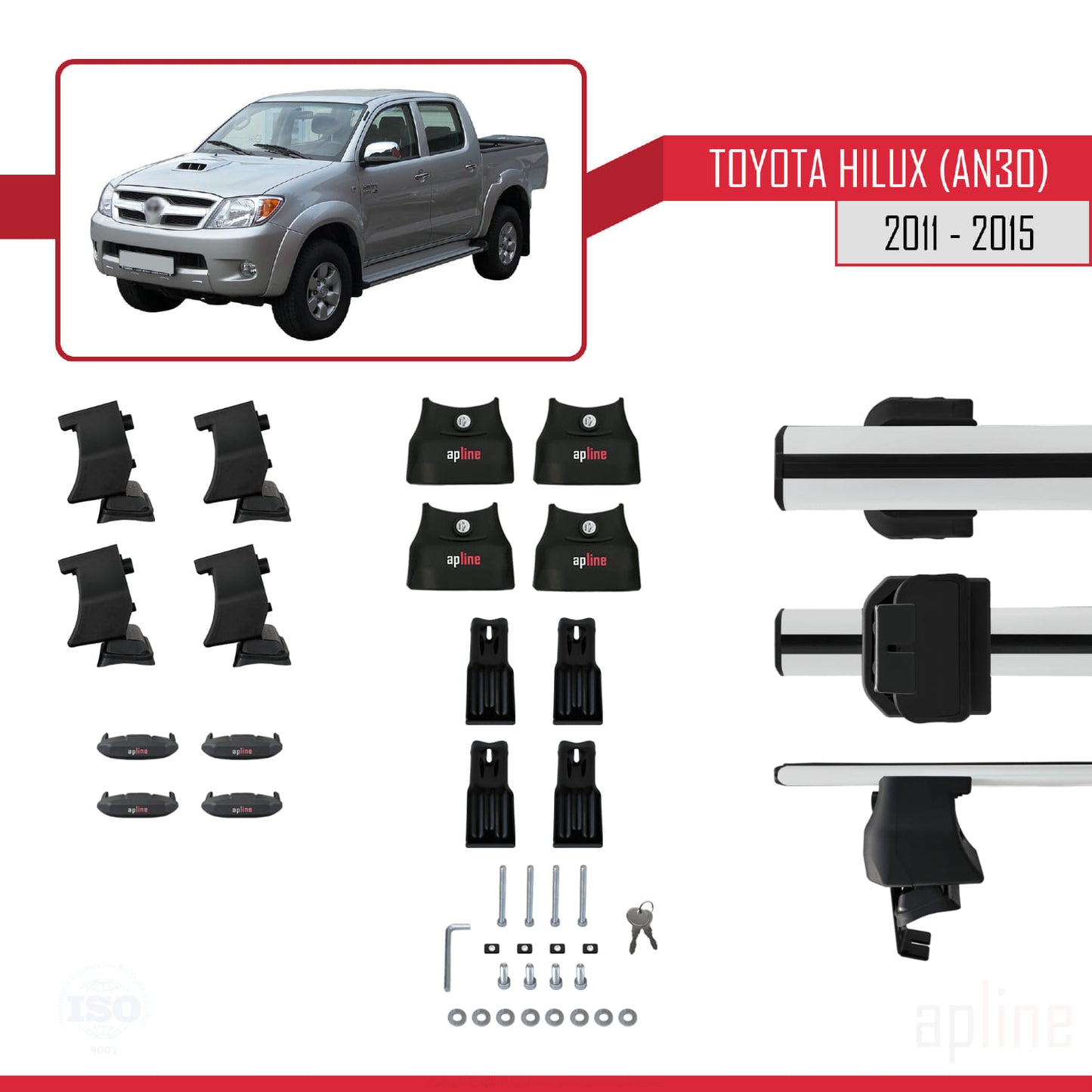 Compatible with Toyota Hilux 7 (AN30) Post-Facelift 2011-2015 ACE-4 Car Roof Rack Cross Bar Grey Aluminium 2 Bars