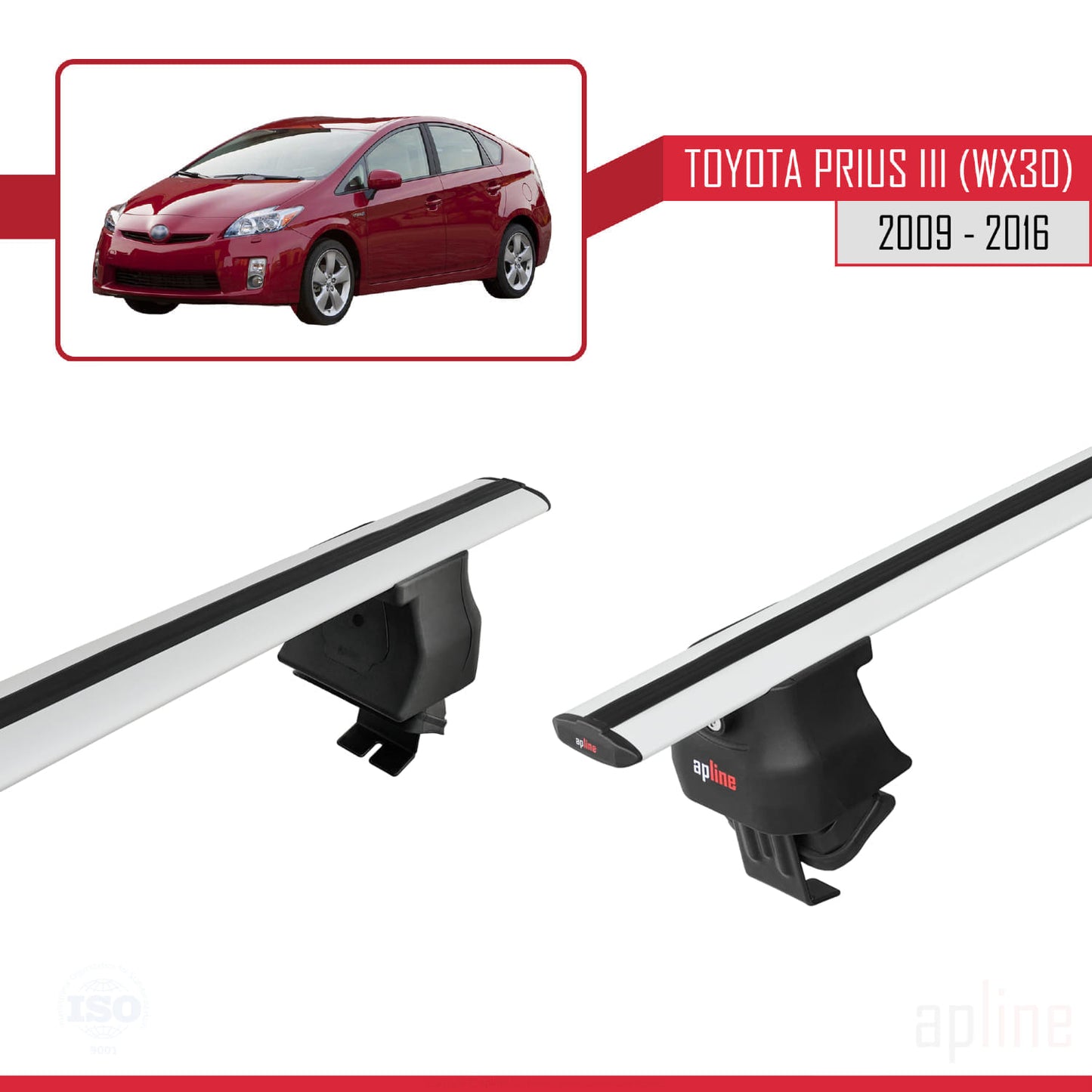 Compatible with Toyota Prius 3 (XW30) 2009-2016 ACE-4 Car Roof Rack Cross Bar Grey Aluminium 2 Bars