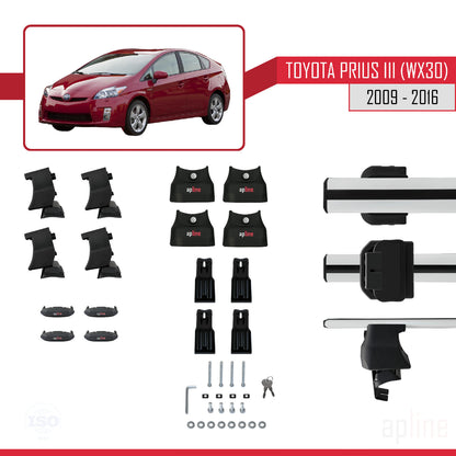 Compatible with Toyota Prius 3 (XW30) 2009-2016 ACE-4 Car Roof Rack Cross Bar Grey Aluminium 2 Bars