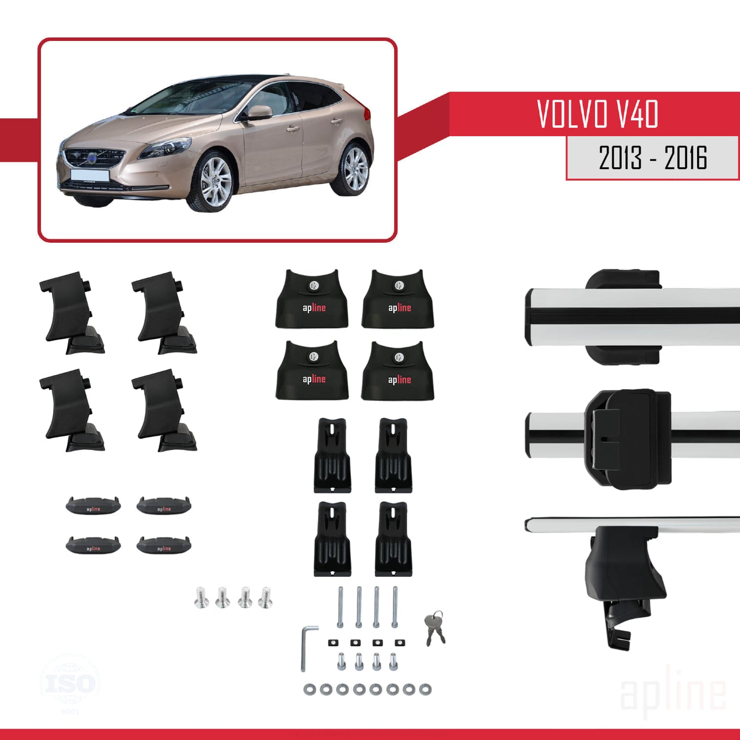 Compatible avec Volvo V40 Pre-Facelift 2013-2016 ACE-4 Barres de Toit Railing Porte-Bagages de Voiture Gris Aluminium 2 Barres