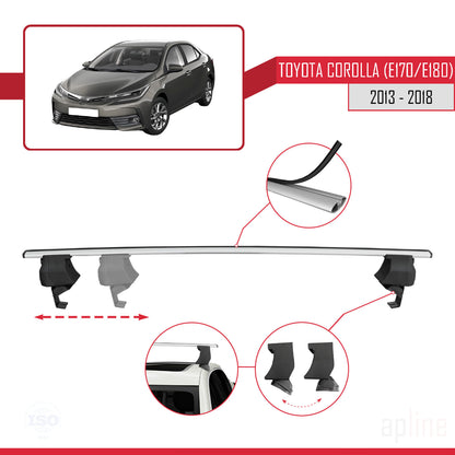 Compatible with Toyota Corolla 11 (E180) 2013-2018 ACE-4 Car Roof Rack Cross Bar Grey Aluminium 2 Bars