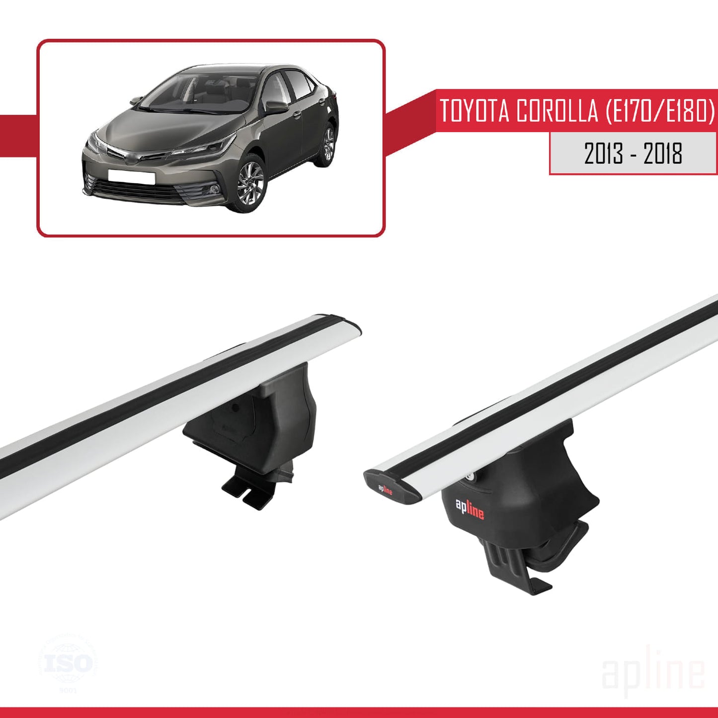 Compatible with Toyota Corolla 11 (E180) 2013-2018 ACE-4 Car Roof Rack Cross Bar Grey Aluminium 2 Bars