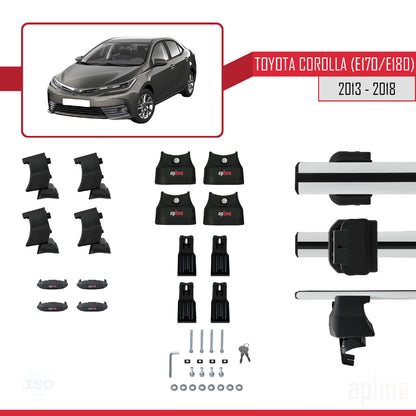 Compatible with Toyota Corolla 11 (E180) 2013-2018 ACE-4 Car Roof Rack Cross Bar Grey Aluminium 2 Bars