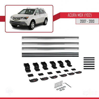 Compatible avec Acura MDX (YD2) 2007-2013 BASIC Model Barres de Toit Railing Porte-Bagages de Voiture Gris Aluminium 3 Barres