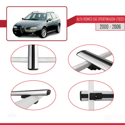 Compatible avec Alfa Romeo 156 (T932) Break 2000-2006 BASIC Model Barres de Toit Railing Porte-Bagages de Voiture Gris Aluminium 2 Barres