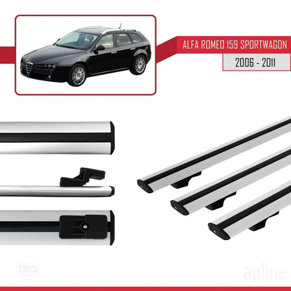 Compatible avec Alfa Romeo 159 (T939) Break 2006-2011 BASIC Model Barres de Toit Railing Porte-Bagages de Voiture Gris Aluminium 3 Barres