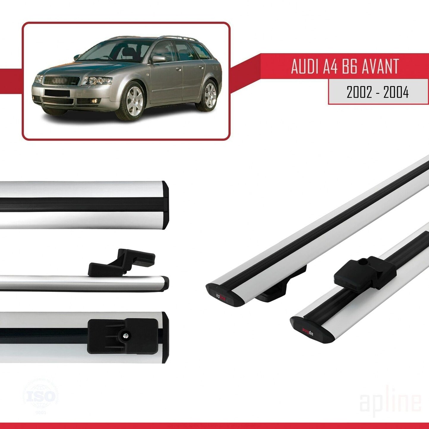 Compatible avec A4 (B6) Avant 2002-2004 BASIC Model Barres de Toit Railing Porte-Bagages de Voiture Gris Aluminium 2 Barres