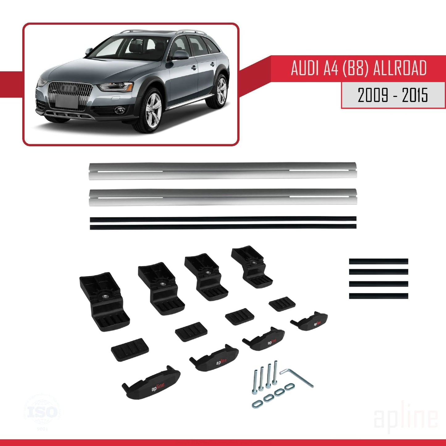 Compatible avec A4 (B8) Allroad 2009-2015 BASIC Model Barres de Toit Railing Porte-Bagages de Voiture Gris Aluminium 2 Barres