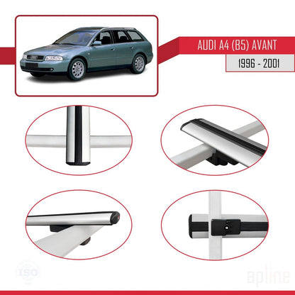 Compatible avec A4 (B5) Avant 1996-2001 BASIC Model Barres de Toit Railing Porte-Bagages de Voiture Gris Aluminium 2 Barres