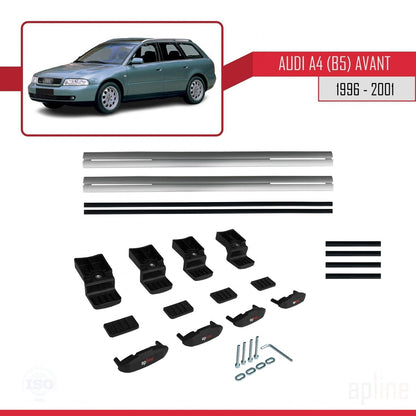 Compatible avec A4 (B5) Avant 1996-2001 BASIC Model Barres de Toit Railing Porte-Bagages de Voiture Gris Aluminium 2 Barres