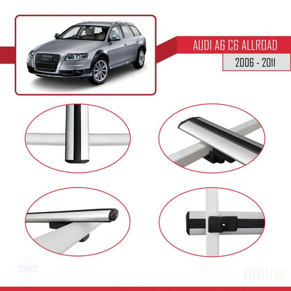 Compatible avec A6 (C6) Allroad 2006-2011 BASIC Model Barres de Toit Railing Porte-Bagages de Voiture Gris Aluminium 3 Barres
