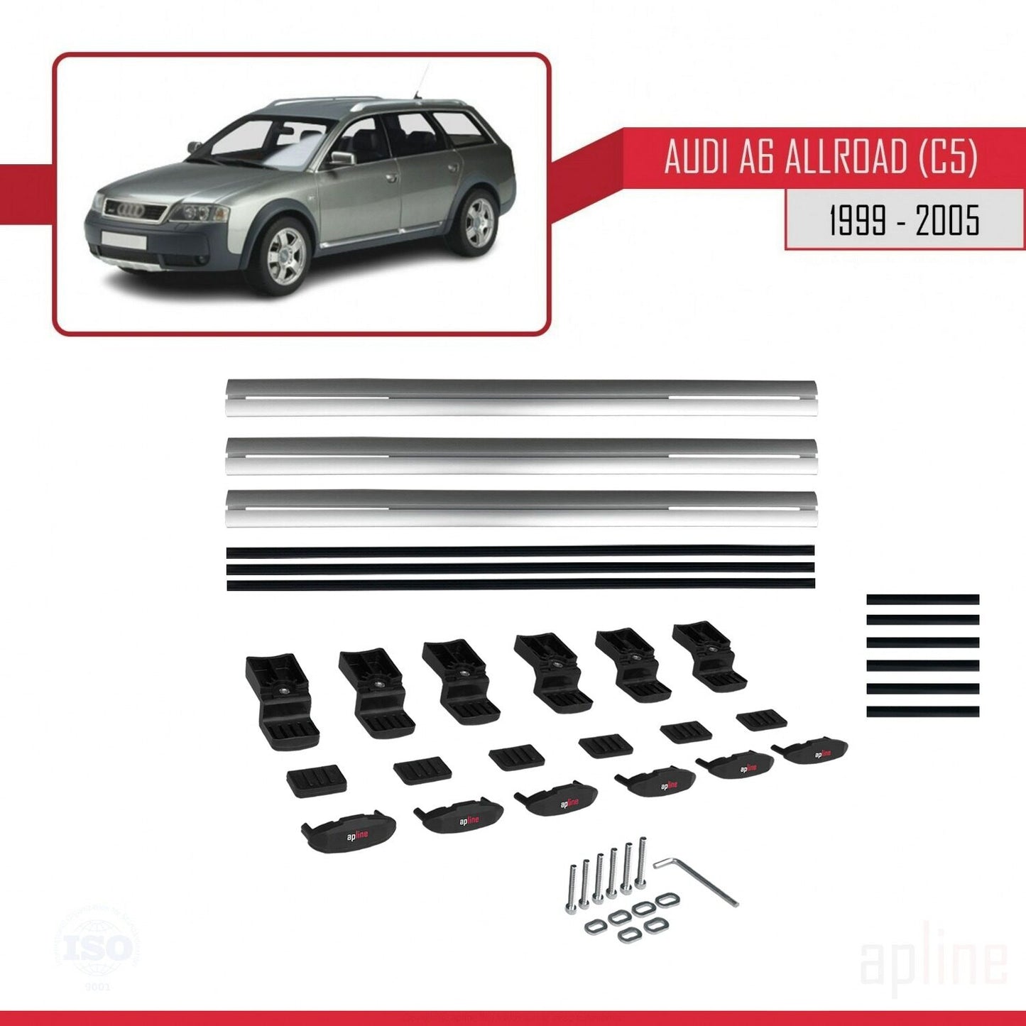 Compatible avec A6 (C5) Allroad 1999-2005 BASIC Model Barres de Toit Railing Porte-Bagages de Voiture Gris Aluminium 3 Barres