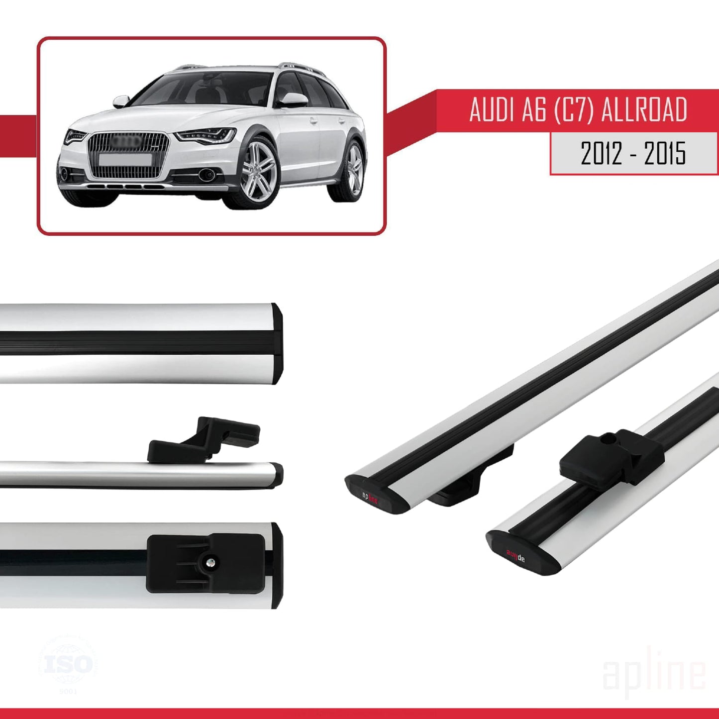 Compatible avec A6 (C7) Allroad 2012-2015 BASIC Model Barres de Toit Railing Porte-Bagages de Voiture Gris Aluminium 2 Barres