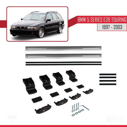 Compatible avec BMW Série 5 (E39) Touring 1997-2003 BASIC Model Barres de Toit Railing Porte-Bagages de Voiture Gris Aluminium 2 Barres