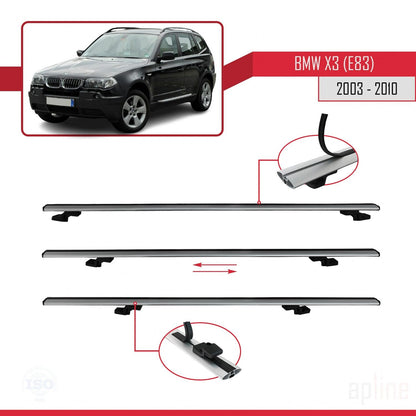 Compatible avec BMW X3 (E83) 2003-2010 BASIC Model Barres de Toit Railing Porte-Bagages de Voiture Gris Aluminium 3 Barres