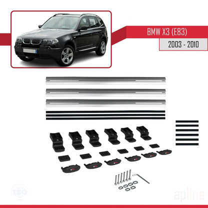 Compatible avec BMW X3 (E83) 2003-2010 BASIC Model Barres de Toit Railing Porte-Bagages de Voiture Gris Aluminium 3 Barres