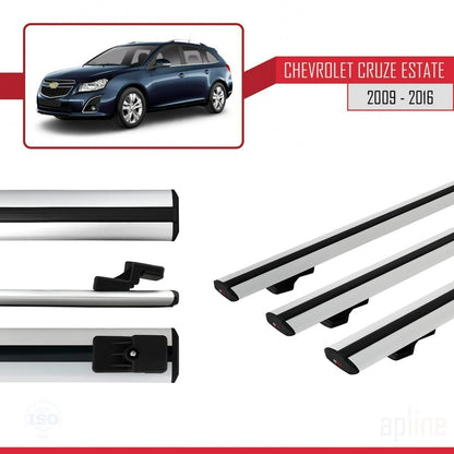 Compatible avec Chevrolet Cruze (J300) 2009-2016 BASIC Model Barres de Toit Railing Porte-Bagages de Voiture Gris Aluminium 3 Barres