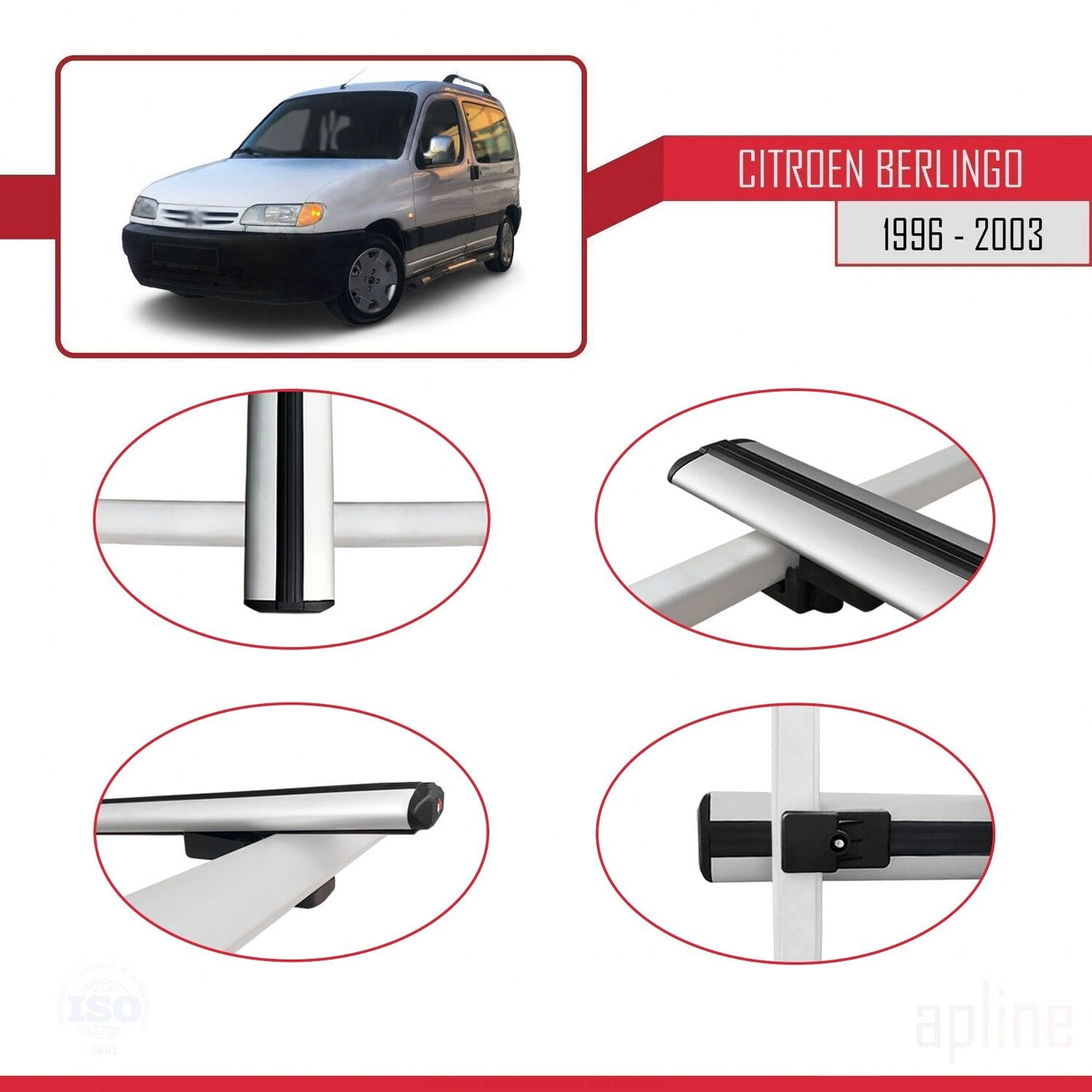 Compatible avec Citroen Berlingo (M49) 1996-2003 BASIC Model Barres de Toit Railing Porte-Bagages de Voiture Gris Aluminium 2 Barres