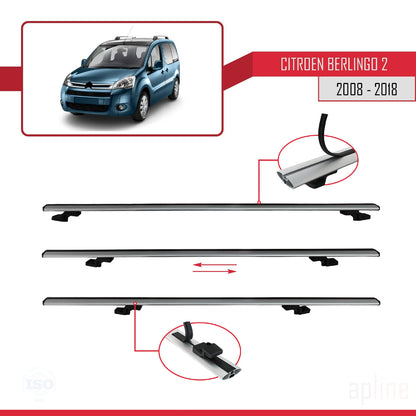 Compatible with Citroen Berlingo 2 (B9) 2008-2018 BASIC Model Car Roof Rack Cross Bar Grey Aluminium 4 Bars