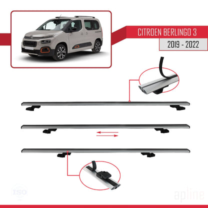 Compatible with Citroen Berlingo 3 (K9) 2019-2022 BASIC Model Car Roof Rack Cross Bar Grey Aluminium 3 Bars