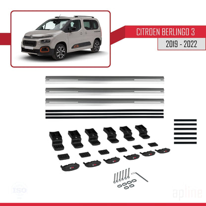 Compatible with Citroen Berlingo 3 (K9) 2019-2022 BASIC Model Car Roof Rack Cross Bar Grey Aluminium 3 Bars