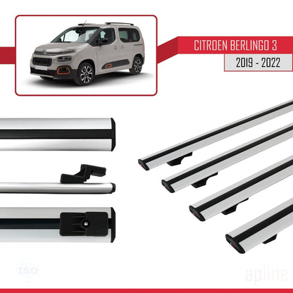 Compatible with Citroen Berlingo 3 (K9) 2019-2022 BASIC Model Car Roof Rack Cross Bar Grey Aluminium 4 Bars